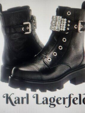 Karl Lagerfeld "Maeva" Leather Embellished Boots. NIB. Size 6